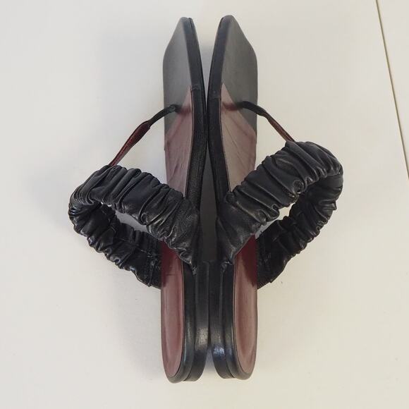 Staud Ava Leather Sandals Black Women's Size 39 UK 9 US T-Strap Ruched - Picture 7 of 10